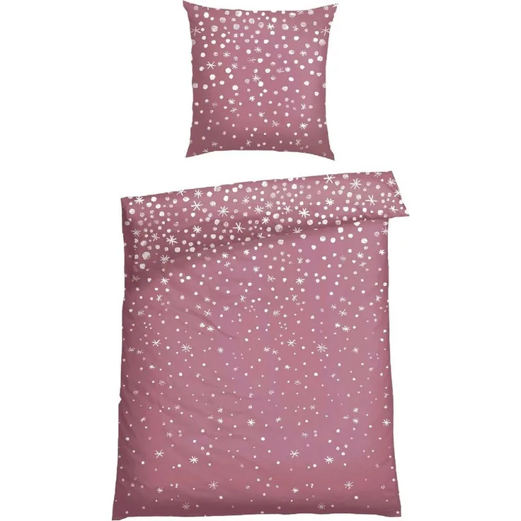 Schiesser Feinbiber Bettwäsche Set Runa mit coolem Winter-Print, Farbe:Malve, Größe:135x200 cm