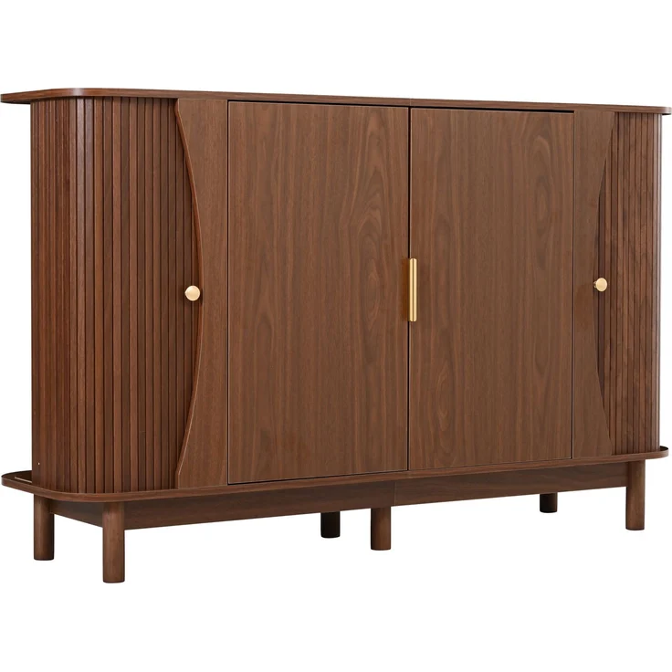 Merax Sideboard 140 x 40 x 88 cm aus MDF, Kommode mit geschwungenen Kanten, 2 Schiebetüren, Stauraumschrank, Walnuss – Bild 10