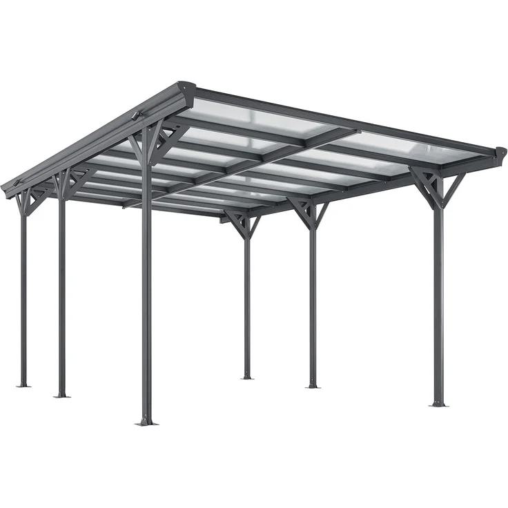 Juskys Carport mit Flachdach 5x3 m - Überdachung aus Aluminium mit Doppelstegplatten - Unterstand für Autos - freistehende Montage - Dunkelgrau – Bild 1
