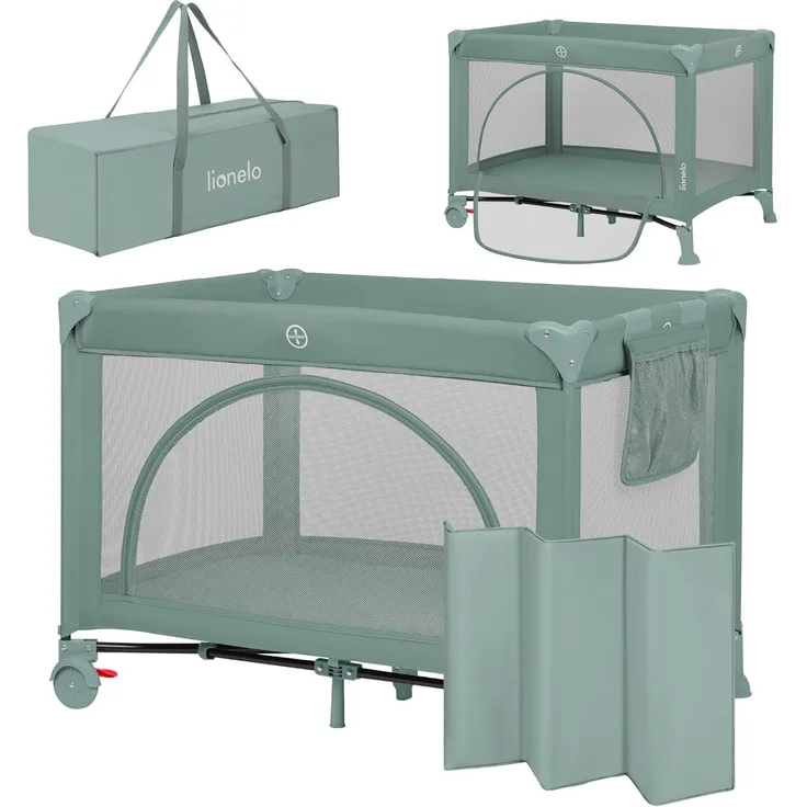 Lionelo Laura 2-in-1 Reisebett bis zu 15 kg Laufgitter von 0 bis 36 Monate Seitlicher Einstieg T25 Schaumstoffmatratze, 2 Höhenstufen, Reisetasche, Räder mit Bremse