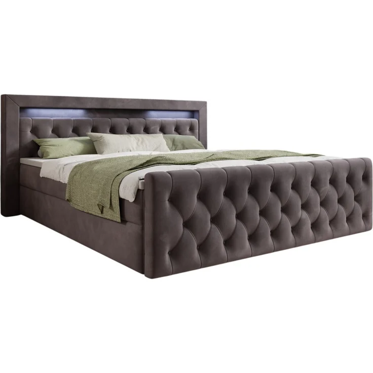 thematys Boxbett LED mit Bettkasten 200x200cm, mit Bonnellfederkernmatratze H3, Bouclé/Velours, mit Stauraum, mit 3 cm Topper, Grau (Velutto 16), Art.-Nr. S04JN0YRRN5 – Bild 4