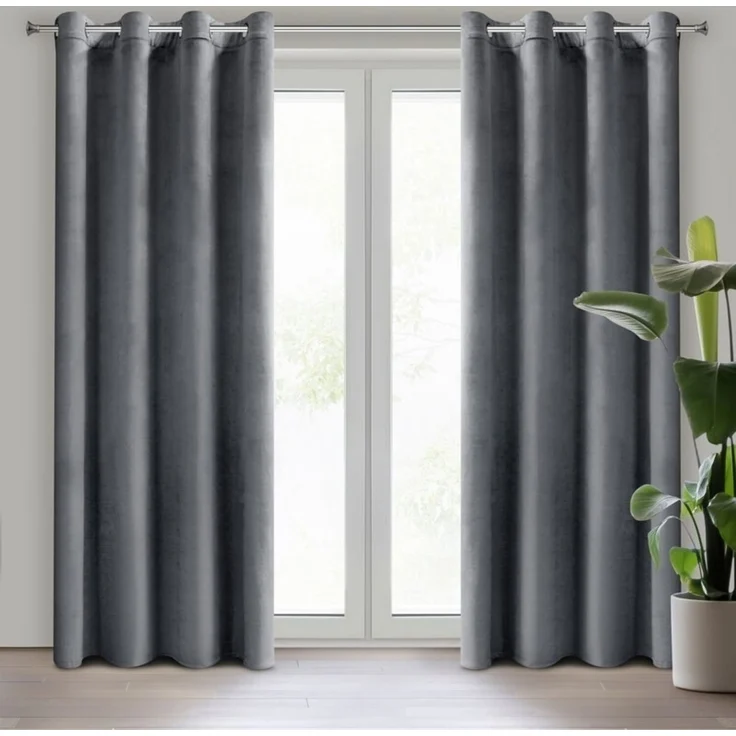 Design91 Samtvorhang, Ösen, Polyester graphit, 140x250 cm – Bild 2