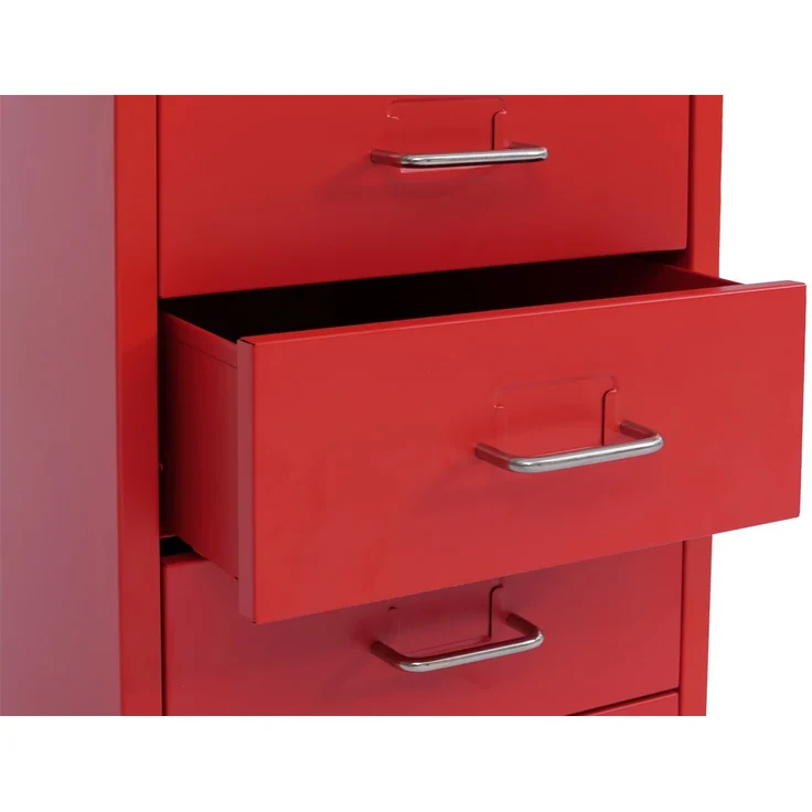 Rollcontainer Boston T851, Schubladenschrank Stahlschrank, 110x28x41cm 10 Schubladen ~ rot – Bild 5
