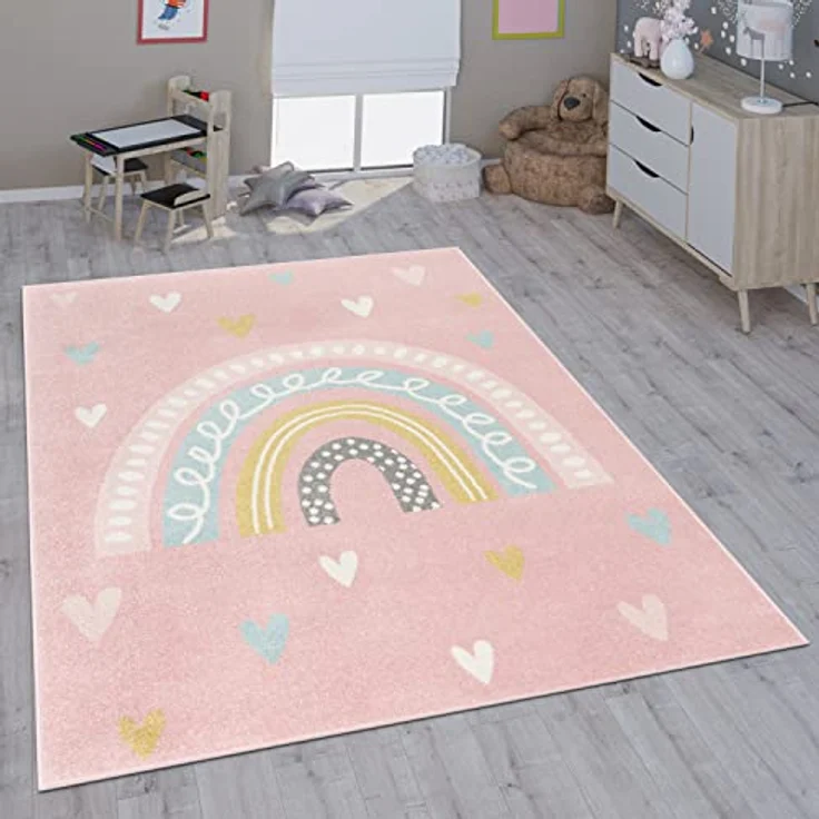 Paco Home Kinderteppich Nino 887, rechteckig, Höhe: 13 mm, Kurzflor, Spielteppich, Motiv Regenbogen & Herzen, Kinderzimmer – Bild 2