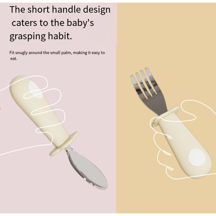 ABC 4-teiliges gelbes Baby-Silikon-Löffelset, Kinder-Gabel und -Löffel aus Edelstahl 316 mit kurzem Griff, Baby-Essgeschirr – Bild 5