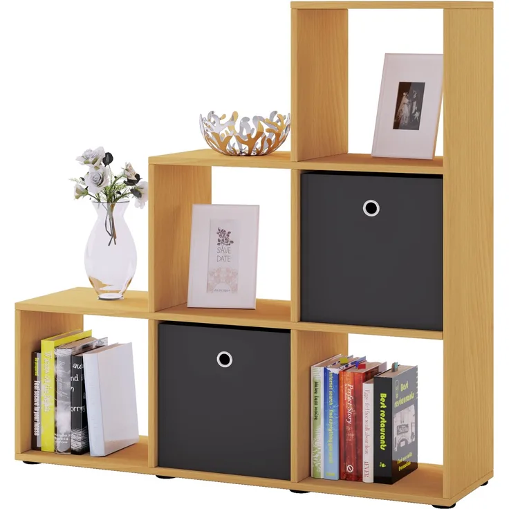 VCM 'Nitas' Treppenregal, buche, für 6 Stoffboxen
