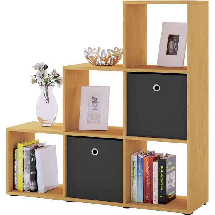VCM 'Nitas' Treppenregal, buche, für 6 Stoffboxen – Bild 1
