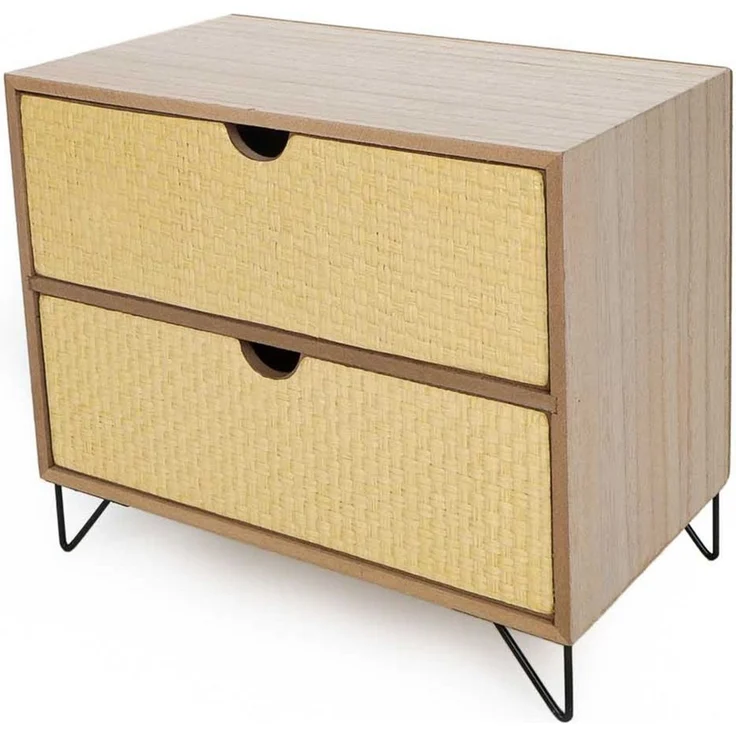 Bubble-Store Schubladenbox Mini-Kommode mit 2 Schubladen, (Metallbeine, Schubladen mit Bastmatten-Verblendung), mini Schränkchen – Bild 3