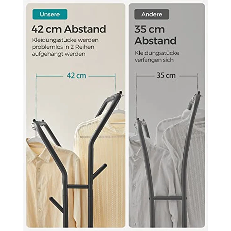 SONGMICS Kleiderständer auf Rollen, 2 Kleiderstangen, Garderobenstange, Garderobenständer aus Stahlrohren, bis 100 kg belastbar, 103,5 cm breit, multifunktionale Aufbewahrung, schwarz HSR107B01 – Bild 5
