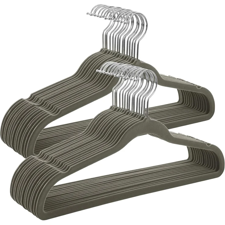 SONGMICS Kleiderbügel Samt, 50er Set, Jackenbügel, 41,5 cm breit, Anzugbügel, dünn, gut belastbar, um 360° drehbarer Haken, für Mäntel, Hemden und Anzüge, Grau-Silber CRF026V01