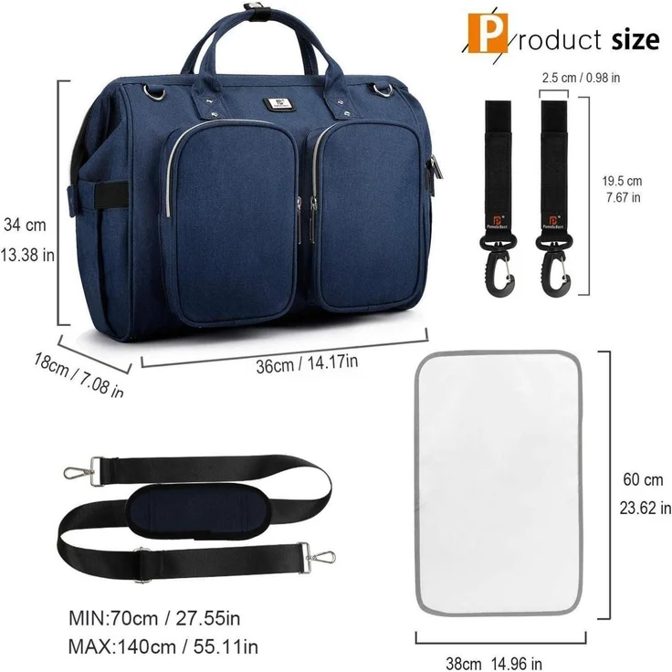 Wickeltasche mit Wickelunterlage Kinderwagen Haken multifunktional Unterwegs – Bild 6