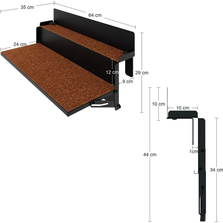 FORFUN Tischregal - Ideal für kleine Balkone - Schwarz - Verstellbares Balkonregal Levira – Bild 4