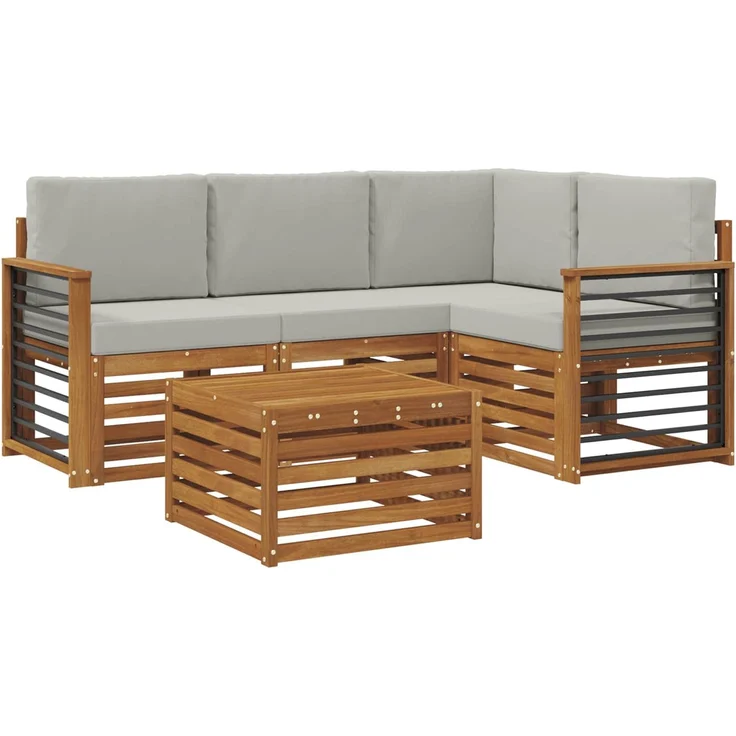 vidaXL Outdoor-Sofagarnitur 5 stk. 4-Sitzer Natur und Hellgrau 3374781 – Bild 2