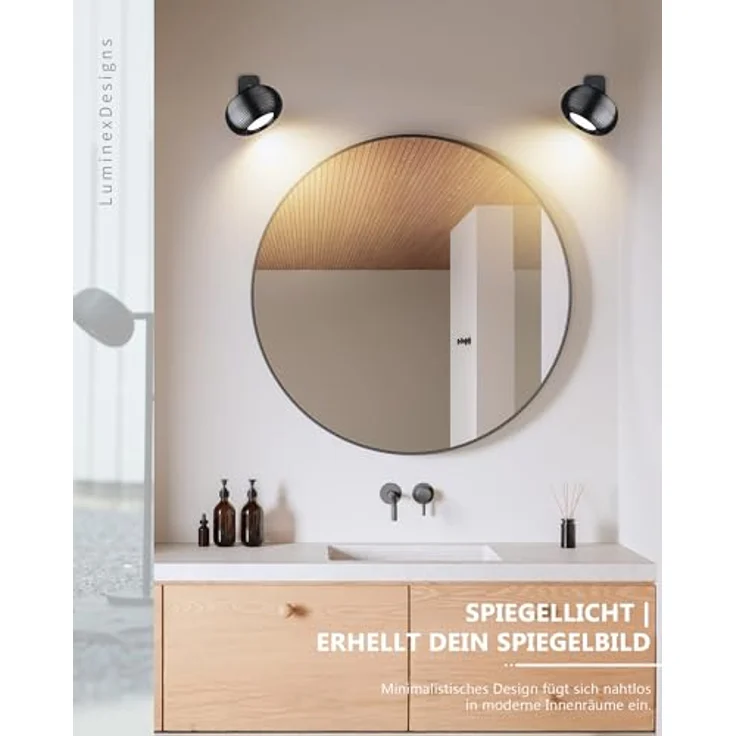 LuminexDesigns 2er Set Akku Wandleuchte Innen LED Kabellos Wandlampe Magnetisch, 360° drehbare USB Ladefunktion, Touch Dimmbar – Moderne LED Wandlampe für Wohnzimmer, Schlafzimmer, Flur Schwarz – Bild 4