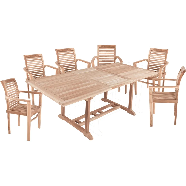 Garten-Sitzgruppe MAGNUS 7-tlg. - Teak, Teakbraun | Gartenmöbel-Set Gartengarnitur Garten-Essgruppe mit Stühlen und Esstisch – Bild 1