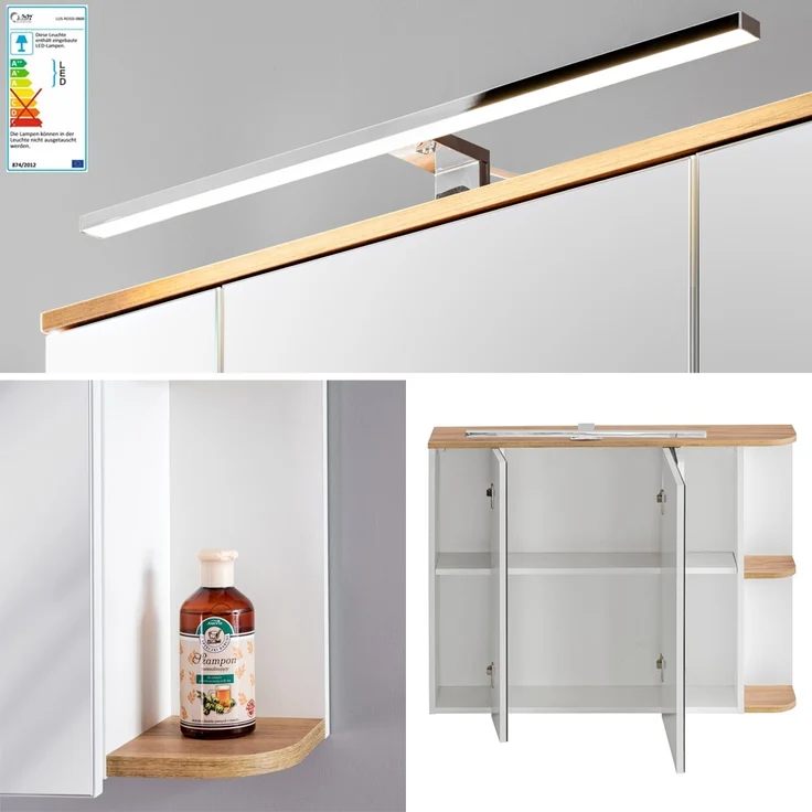Badezimmermöbel Komplett Set mit Keramik-Waschtisch CAMPOS-56, Hochglanz weiß mit Wotaneiche, 2 Hochschränke B/H/T ca. 194/200/50 cm – Bild 8