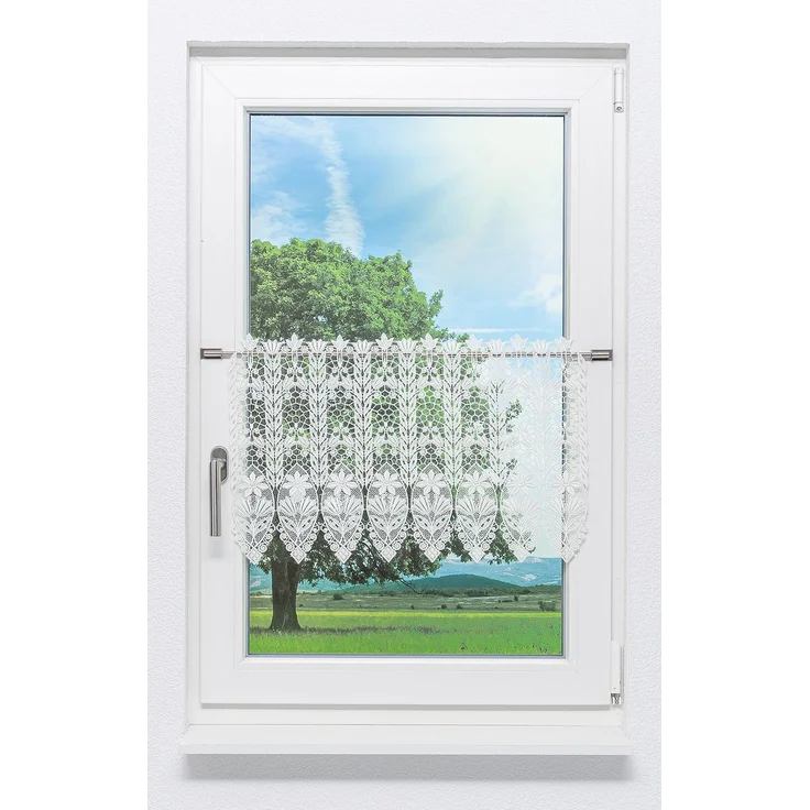 Scheibengardine Plauener Spitze - Blütenmedaillon (Bx H) 184cm * 42cm weiß – Bild 1