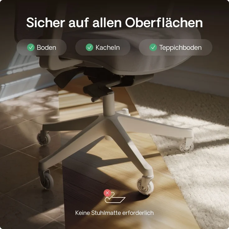 Desktronic Bürostuhlrollen Weiß, Ersatzrollen 360°, Set 5 Stück, Ersatzräder für Bürostühle auf Teppich- und Parkettböden – Bild 3