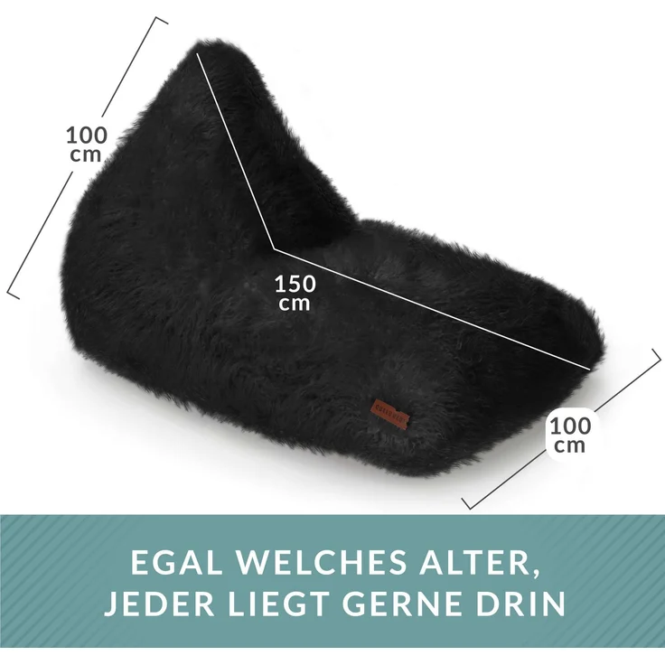 Green Bean® Sitzsack Felloptik Indoor 150x100x100cm mit 220 Liter EPS-Perlen Füllung - Kuschelig Weich Waschbar - Schwarz – Bild 4