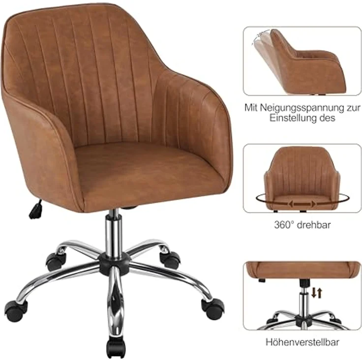 Yaheetech Homeoffice Stuhl, Schminkstuhl, Schreibtischstuhl, höhenverstellbar Drehstuhl, Bürostuhl mit gepolstertem Samtstoff, für Arbeitszimmer, Schlafzimmer, bis 136 kg belastbar, Retrobraun – Bild 8