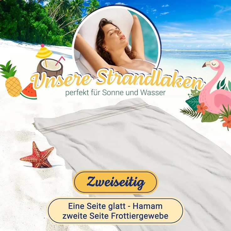 ZOLLNER Strandtuch, Hamamtuch, 70x180 cm, 100% Baumwolle, beige-braun gestreift – Bild 3