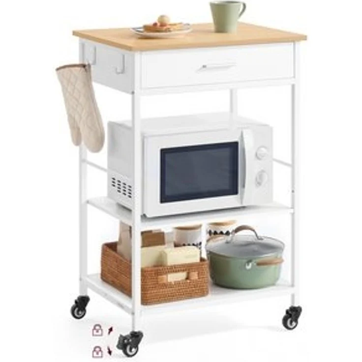 VASAGLE Küchewagen mit Rollen, mobiler Servierwagen mit Stauraum, Kücheninsel, 47 x 60 x 90 cm, Schublade, 2 Haken, für Esszimmer, eichenbeige-mattweiß – Bild 6