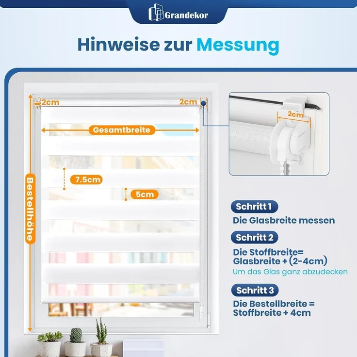 Grandekor Doppelrollo Klemmfix ohne Bohren Weiß 110x150 cm(Stoffbreite 106cm) Fenster Rollos für innen Klemmrollos Duo Rollos für Fenster ohne Bohren mit Bohren Privatschutz UV-Schutz Zebrarollo – Bild 7