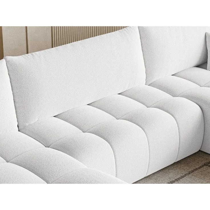 GRAINGOLD Ecksofa U-Form Neva U, Ecksofa mit Schlaffunktion, Bettkasten, mit losen Kissen, Bouclé-Stoff, Weiß – Bild 5