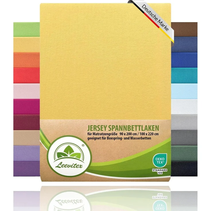 leevitex® Spannbettlaken, Premium 170g/m², Gummizug: rundum, schwer und dick, 100% Jersey-Baumwolle, Gelb / Mais, 90 x 200 - 100 x 220 cm
