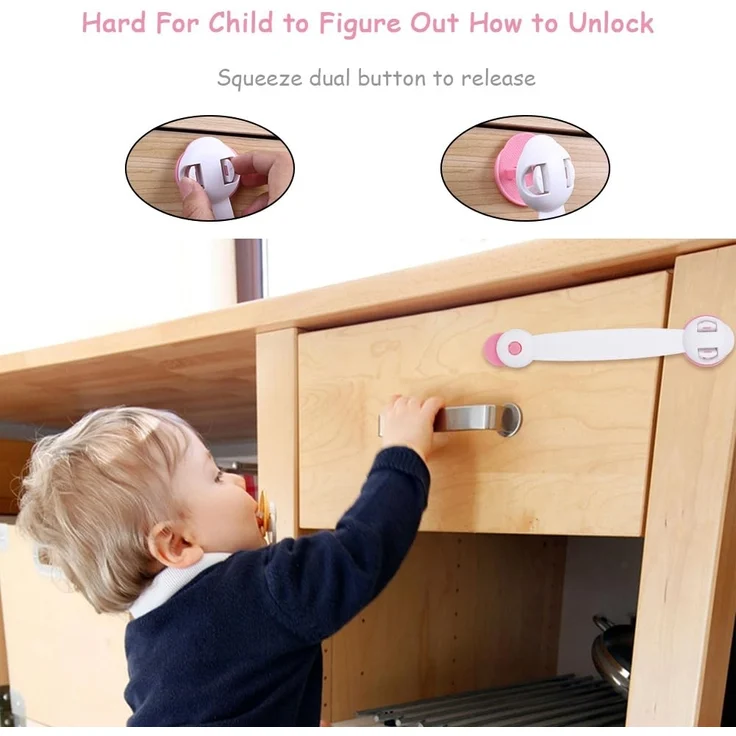 Vicloon Kindersicherung Schrank, 6 Stück Kindersicherung Schubladen mit 3M Kleber, Kein Bohren oder Werkzeug Nötig, Schranksicherung Baby für Kühlschrank und Schubladen - Rosa – Bild 3