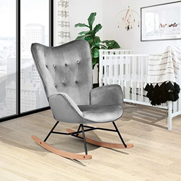 Möbel, Cosy Epping Velvet Dark Grey, Schaukelstuhl, Freizeitstuhl und Ruhe, Velours, Grau, für Wohnzimmer, Esszimmer, Füße aus Holz, Metall, 68 x 87 x 98 cm – Bild 6