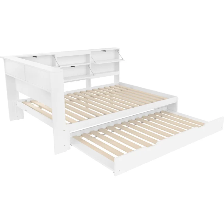 ZUBALIYA Tagesbett 140x200 cm, mit Ausziehfunktion für zusätzliche Liegefläche, mit USB - Ladeanschluss am Bett, mit integrierter Steckdose, Weiß – Bild 16
