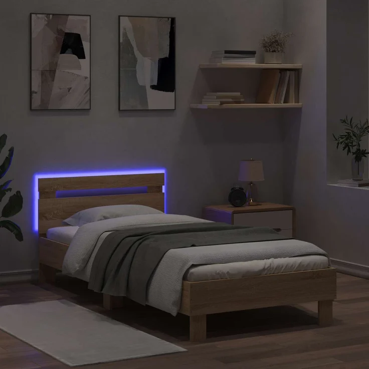 vidaXL Bettrahmen mit LED-Lichtleisten Sonoma-Eiche Holzwerkstoff 8008989 – Bild 3