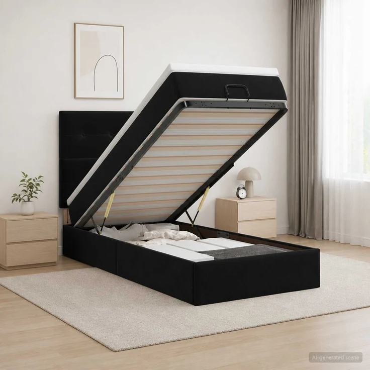 vidaXL Ottoman-Bett mit Matratze und LED Schwarz 90 x 190 cm Samt 3458273 – Bild 1