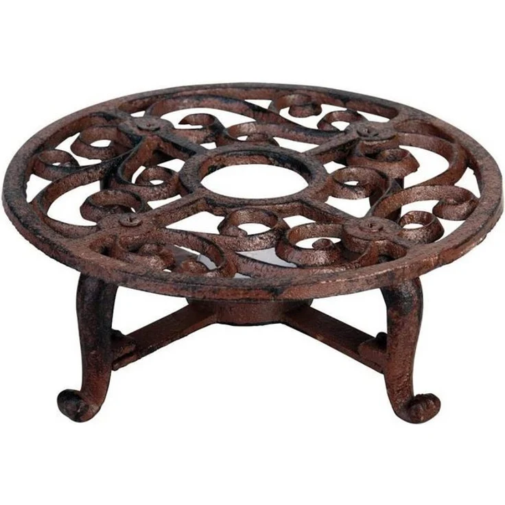 Rustikales Stövchen Warmhalteplatte Rund Gusseisen Braun Antik-Stil 18,5cm – Bild 2