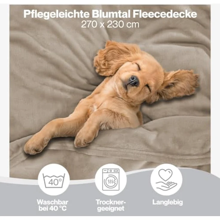 Blumtal Kuscheldecke flauschig - Oeko-TEX zertifizierte Fleecedecke 270x230 cm - Wohndecke 270x230 cm - Taupe Decke - Wohn- & Kuscheldecke/Microfaser Decke Taupe – Bild 3
