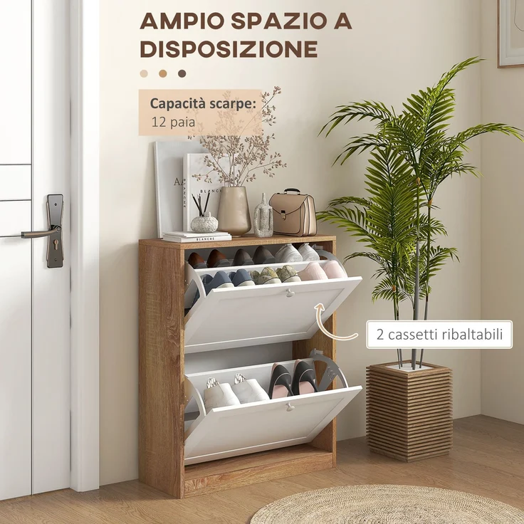 Schuhregal „Slim“ mit 3 verstellbaren Einlegeböden auf 2 Ebenen für 12 Paar Schuhe, aus Spanplatte und MDF, 60 x 24,5 x 75,5 cm – Bild 6