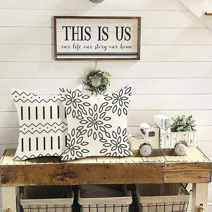 Kissenbezüge 45 × 45 cm 4er-Set Creme, Outdoor Leinen Kissenhüllen, Sofa Stuhl Bett Deko – Bild 3