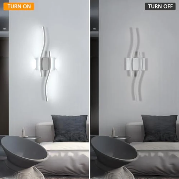 Goeco LED Wandleuchte Innen, 20W 59CM LED Wandlampe Silbern 2 Fimmig 6500K kaltweißes Licht, Modern Lange Lampen Wandleuchtung aus Acryl für Flur Treppenhaus Wohnzimmer Schlafzimmer Flur – Bild 5