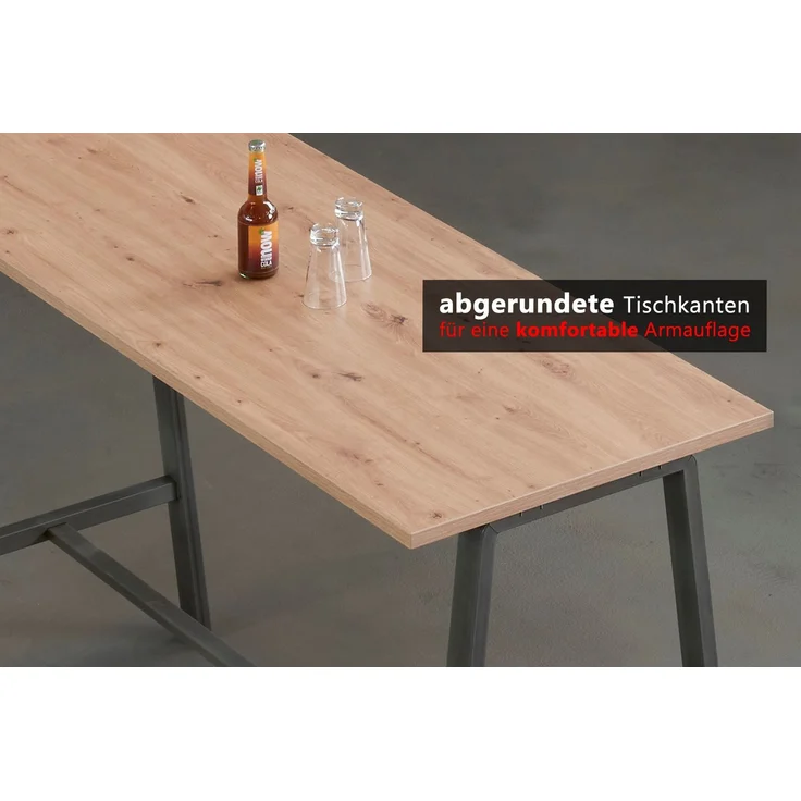 bümö Meetingpoint Industrial Look, Bistrotisch eckig 175 x 68 cm, Stehtisch Holz-Platte, Bartisch Weiß, Gestell aus Metall natur, Buffettisch, Partytisch, Thekentisch, Hochtisch, Barmöbel, MPA17-W-T – Bild 5