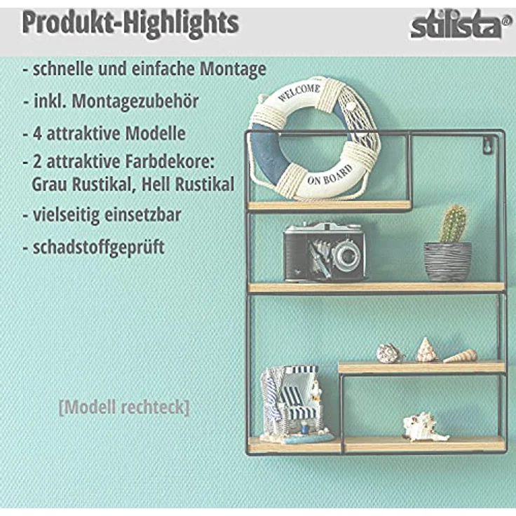 STILISTA Wandregal Design Regal Bücherregal Schweberegal Hängeregal, Industriedesign, Holzböden, Farb- und Modellwahl – Bild 9