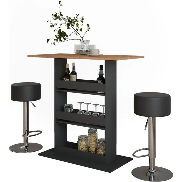 Bartisch-Set Repose Goldkraft Eiche/Anthrazit 110 x 55 cm mit 2 Barhockern Vicco – Bild 6