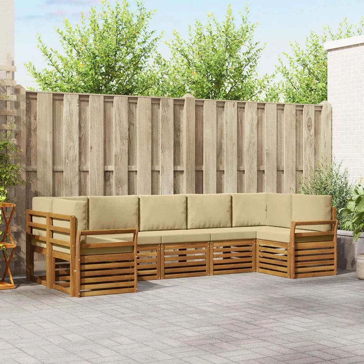vidaXL Outdoor-Sofagarnitur 7 stk. 7-Sitzer Natur und Beige 3375413 – Bild 1