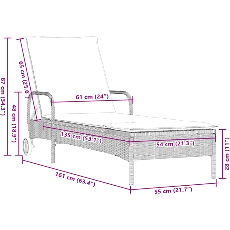 vidaXL Sonnenliege mit Rollen und Auflage Hellgrau Poly Rattan 368313 – Bild 5