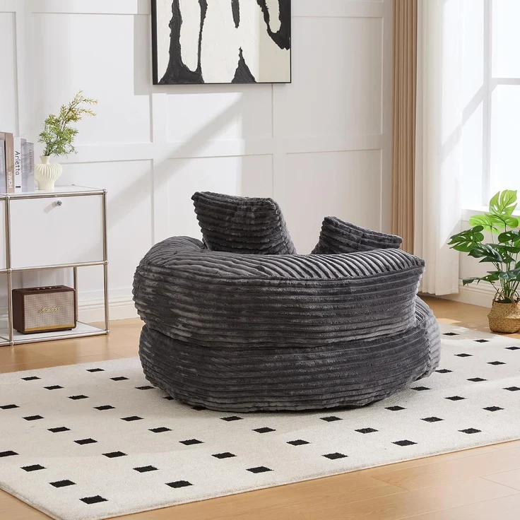 Couch Sitzsack Lounger Boneless Hoher Rücken 3 Kissen Cord Dunkelgrau – Bild 3