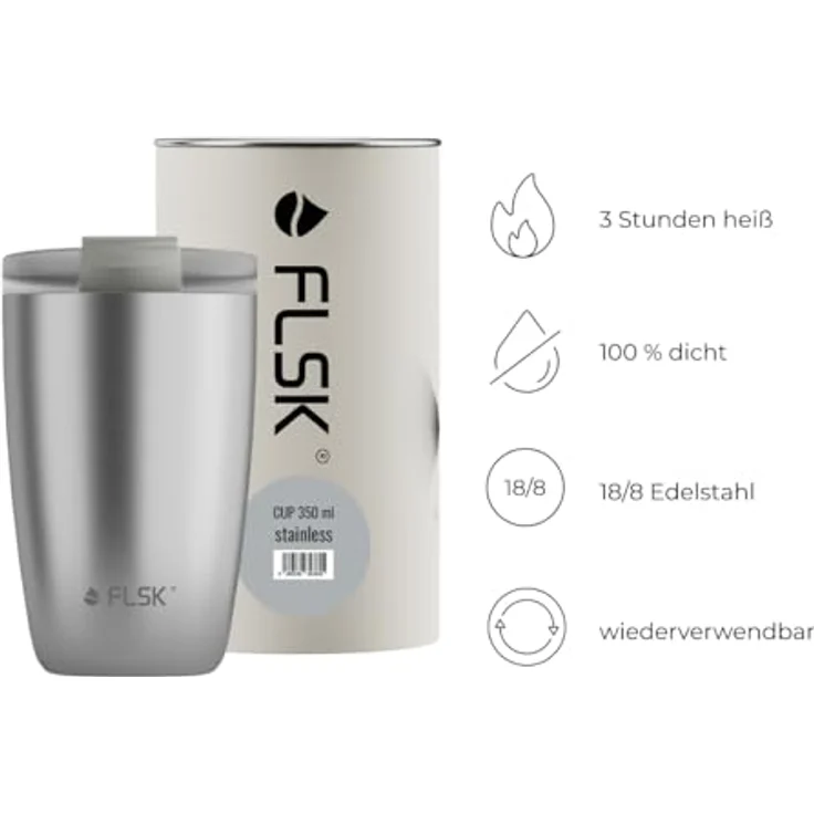 FLSK CUP Kaffeebecher Stainless STNLS Coffee to go-Becher Edelstahl 350 ml – Bild 4