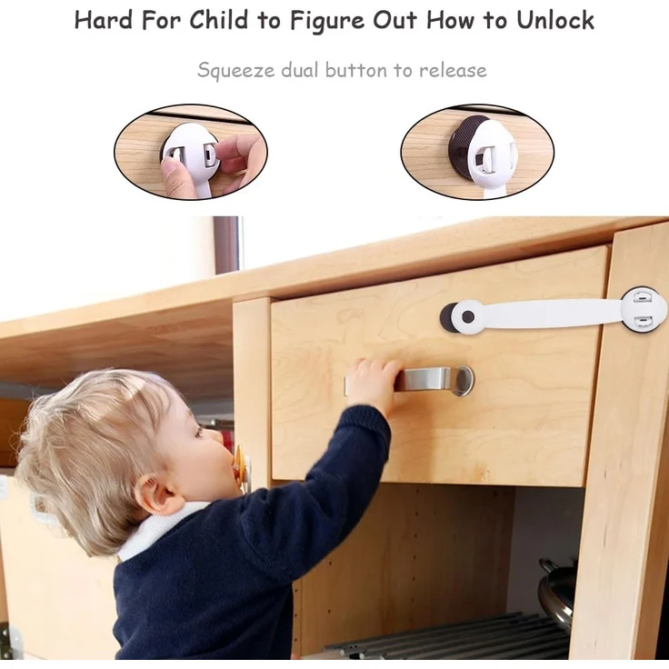 Vicloon Kindersicherung Schrank, 6 Stück Kindersicherung Schubladen mit 3M Kleber, Kein Bohren oder Werkzeug Nötig, Schranksicherung Baby für Kühlschrank und Schubladen - Braun – Bild 3