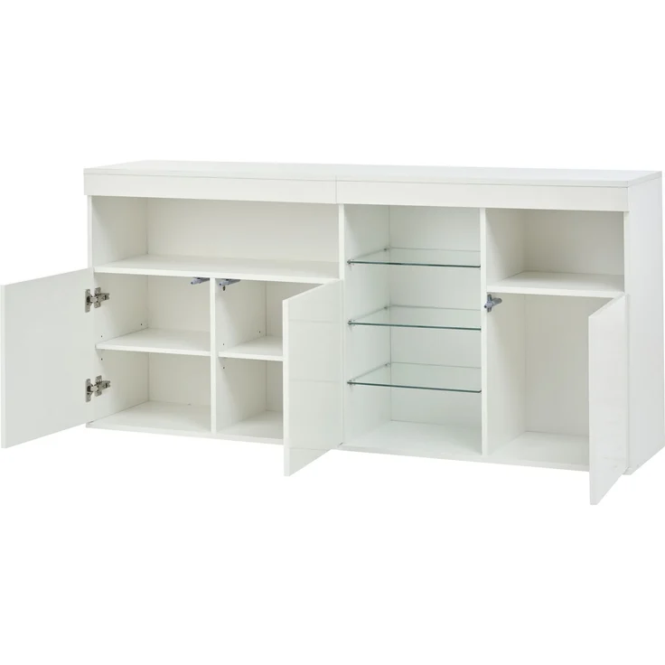DESVIAE Sideboard mit LED-Beleuchtung und 3 Türen 155,5x72x35 cm Spanplatte Weiß – Bild 8