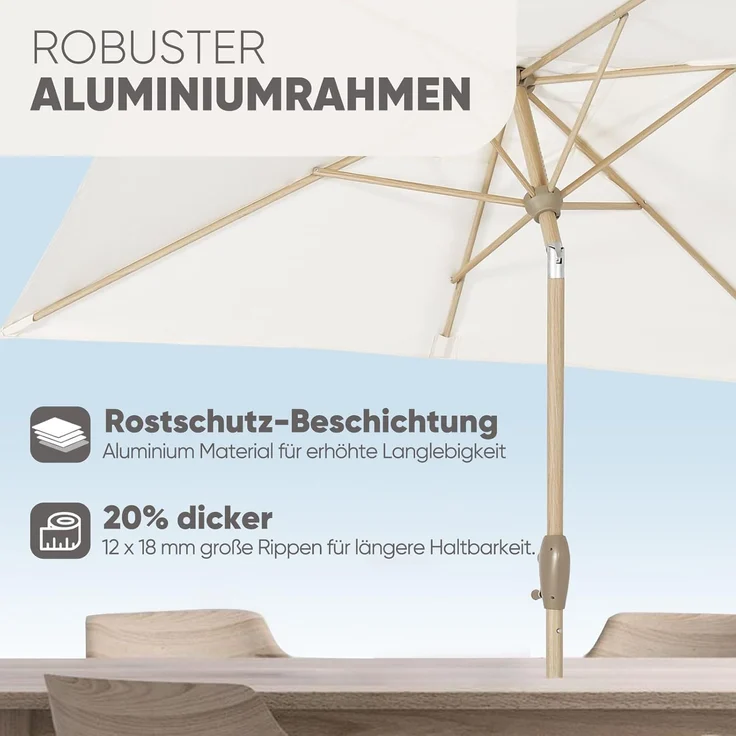 Sekey Sonnenschirm mit Kurbel und UV50+, knickbar, Aluminium creme / natur, 210 × 140 cm – Bild 4