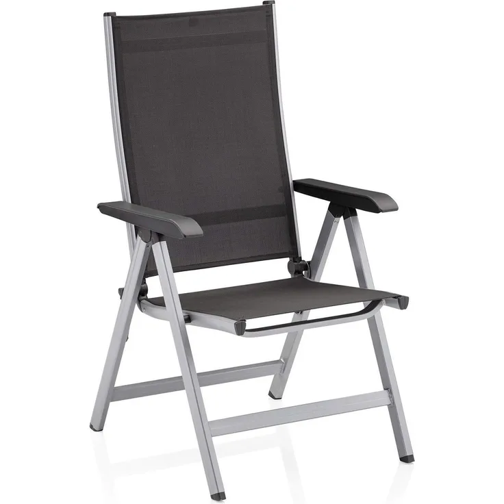 Kettler 'Basic Plus' Klappsessel mit verstellbarer Rückenlehne, Alu / Textilene, Silber / Anthrazit